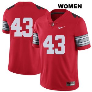 Women's NCAA Ohio State Buckeyes Ryan Batsch #43 College Stitched 2018 Spring Game No Name Authentic Nike Red Football Jersey YU20R16OY